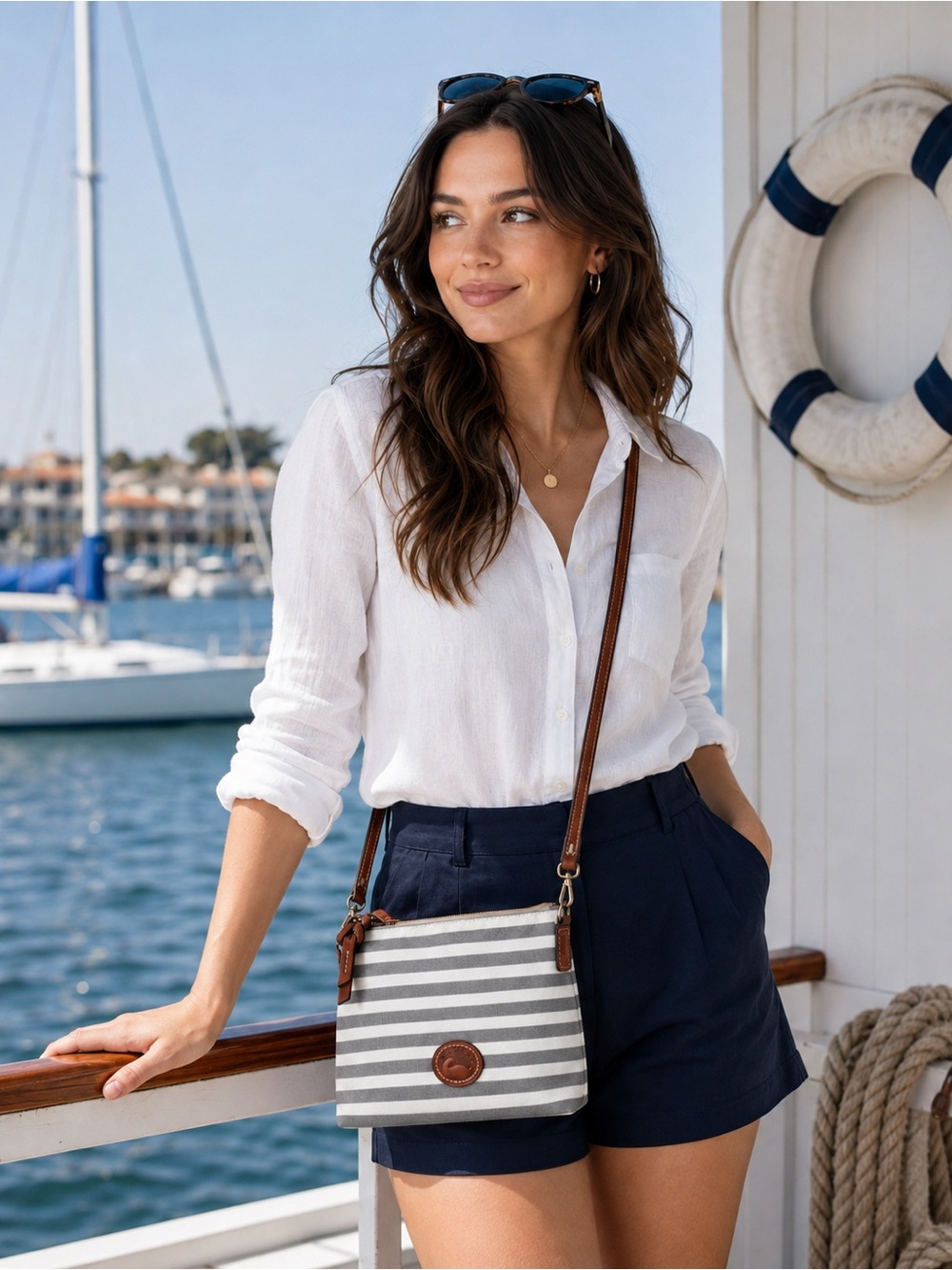 DOONEY & BOURKE Sullivan Striped Canvas Leather Crossbody Bag Purse Gray - Picture 4 of 15
